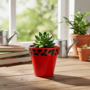 NF Lauren Red Leopard Flower Pot Private Label Hand Painted Decorative <b>Plastic</b> Garden <b>Planter</b> Animal Print Desktop Plant Pot - Product Image 3