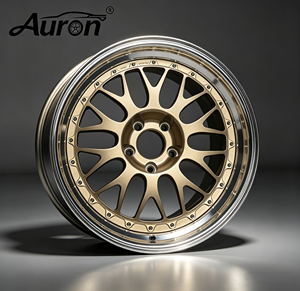 Jante en alliage d'aluminium Auron 5.25x17 Noir brillant avec rayons rouges, 2 pièces moulées pour la mise à niveau des voitures particulières, roues dorées - Product Image 1