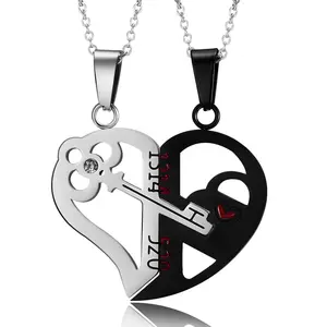 2 Piece Set Heart Couple Pendant Chain Necklace For Women Men Neck Chains Gift Friendship Gold Silver Color