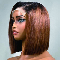 Pelucas de Cabello Humano Vietnamita Liso Extremo con Cierre Frontal de Encaje HD sin Pegamento, Doble Trama, Color Marrón Ombre, al por Mayor para Mujeres Negras