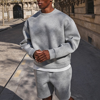 Ensemble de survêtement vintage gris personnalisé, 2 pièces, col rond, coupe ample, en molleton de coton, streetwear urbain pour homme