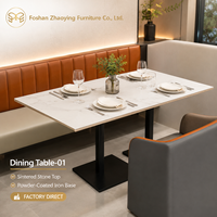 Table à manger en pierre frittée sur mesure, base en contreplaqué, cadre en fer noir avec revêtement en poudre, table rectangulaire pour restaurant, hôtel, café