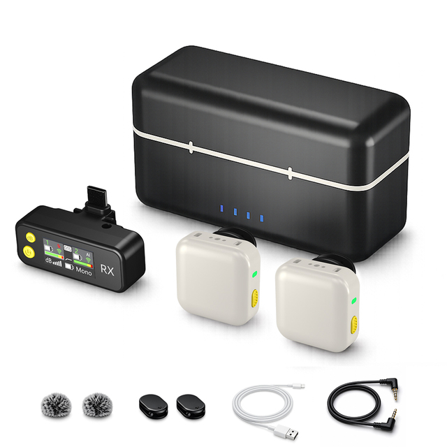 M6 2.4GHz Wireless Lavalier Microphone HiFi Audio 300m Range with AI Noise Cancelling Clip Lapel Mic for iPhone Android PCs