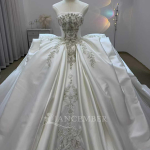 Robe de mariée en satin Lsjj134 personnalisable avec dos en dentelle et découpes, robe de bal ornée de cristaux, Jancember - Product Image 2