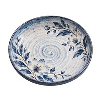 Bol de service rond en céramique profond, bleu et blanc, à motifs floraux peints à la main, style héritage OEM, pour la famille