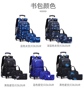 Waterproof Polyester Lining School Backpack Trolley <b>Bag</b> with Zipper Closure Wheeled for Boys and Girls Students - Product Image 2