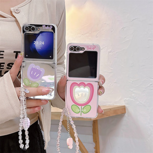 Funda de teléfono plegable de tulipán rosa con espejo a prueba de golpes adecuada para Samsung <span class=keywords><strong>Galaxy</strong></span> <span class=keywords><strong>Zflip</strong></span> 6 Flip 4 <span class=keywords><strong>3</strong></span> 5 - Product Image 1