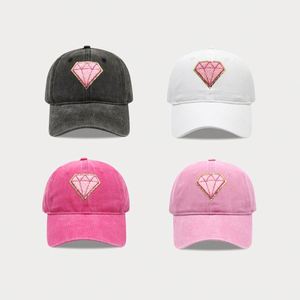 2025 New Arrival Women Lady Retro Diamond Patch Washed Cotton Baseball Cap Fashion Trendy Outdoor Sunshade Sports <b>Hat</b> - Product Image 2