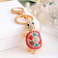 Pendentif porte-clés en métal strass tortue colorée