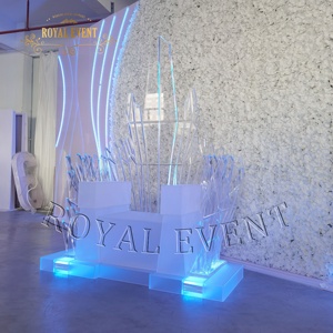 Bán Sỉ Ghế Bành Kiểu King Queen Sang Trọng Ghế Đám Cưới LED Acrylic Thiết Kế Mới Lưng Cao Rõ Ràng - Product Image 1