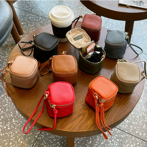 Genuine Lichi Leather Multicolor Lipstick Organizer Lipstick Holders Makeup Bag Small Cosmetic case Storage Bag Keychain