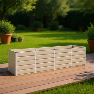 Pot de fleurs en acier 240 x 80 x 75 cm ivoire, jardinière d'extérieur, design moderne minimaliste, décoration de jardin - Product Image 2