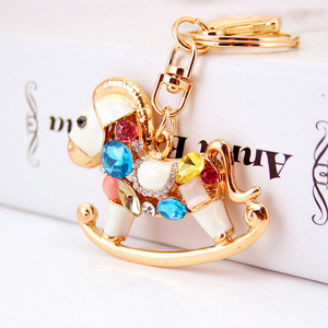 Cute Sweet Colorful Full Crystal Trojan Keychain Key Chain Alloy Rhinestone Fashion Bag Accessories Keyring Jewelry Wholesale