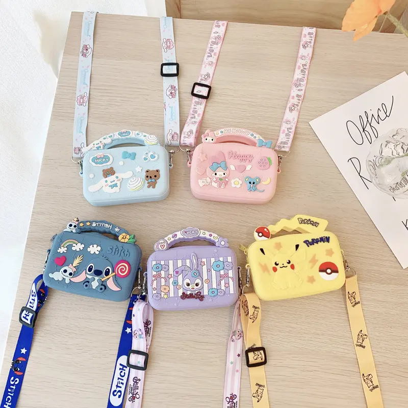 Cartoon Steken Kinderen Rubberen Portemonnee Kinderen Schoudertas Siliconen Crossbody Munt Oortelefoon Tassen Groothandel