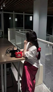 3-Piece Set Pull Letter x <b>Red</b> Silk <b>Skirt</b> x Hair Tie Casual Style O-Neck Short Sleeve Daily Wear Sample Available Wholesaler - Product Image 2