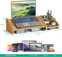 Support d'écran d'ordinateur avec étagère de rangement à 2 niveaux support d'ordinateur portable en bambou pour bureau support pour ordinateur portable réglable à 3 hauteurs