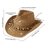 Chapeaux de cowboy en paille en gros avec bande de perles coquillages pour adultes, style western, pour fêtes à la plage et rodeo