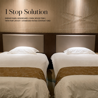 Tête de lit Greige Slim Panel pour lit double d'hôtel, finition bois foncé, configuration double, chambre standard, lit contracté pour l'hôtellerie