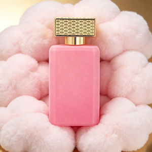 Flacon de parfum de luxe rose 100 ml en verre floqué carré avec pulvérisateur à bouchon serti et capuchons dorés ornés - Product Image 1