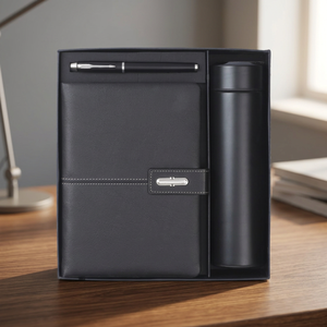 Ensemble cadeau d'entreprise en métal 3-en-1 Liviya Model 33 Premium avec impression personnalisée en relief (agenda, bouteille d'eau) - Couleur personnalisée - Product Image 1