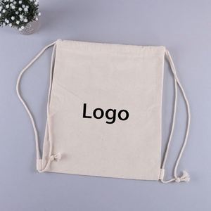 Custom Logo Recyclable Reusable Fitness Gym Natural Canvas <b>Drawstring</b> <b>Backpack</b> Bag - Product Image 3