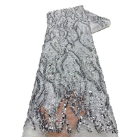 NI.AI Nuevo Estilo de Tela de Malla con Lentejuelas y Encaje, Patrón Degradado de Ondas de Agua, Lentejuelas Bordadas