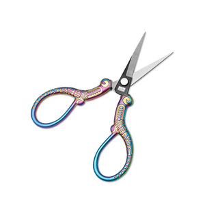 Vintage Embroidery Scissors Stainless Steel Colored <b>Titanium</b> Blue Gold Straight Head Home Use Tailor Scissors - Product Image 3