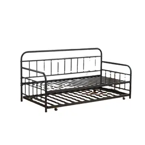 Woonkamer Meubels Enkele Twin Size Black Metal Ijzeren Dag Bed Met Trek Onderschuifbed Slaapbank Frame