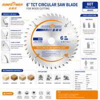 Lame de scie circulaire industrielle TCT 150 mm à 60 dents, disque de scie à pointe en carbure haute précision pour le travail du bois et la fabrication de meubles