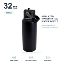 Bouteille d'eau isotherme en acier inoxydable avec couvercle à paille rabattable 32oz 1000ml sans BPA anti-fuite pour la salle de sport, les clubs et les acheteurs en gros