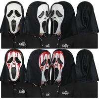 Topeng Scream Putih Menyeramkan dengan Tudung, Wajah Hantu Horor untuk Kostum Pesta Rumah Hantu Halloween, Dapat Disesuaikan