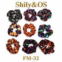 Shily&OS Chouchou imprimé Halloween Citrouille Crâne Chauve-souris Château Paillettes, Élastique à cheveux, Grande et petite taille, Vente en gros