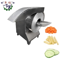 Commerciële roestvrijstalen snijmachine met hoge capaciteit, elektrisch aangedreven, voor het snijden van aardappelen, wortelen en uien in blokjes.