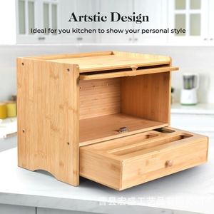 Bamboo Bread <b>Box</b> <b>Drawer</b> Style <b>Storage</b> Kitchen Organizer Natural Wood Color Rectangle Shape - Product Image 1