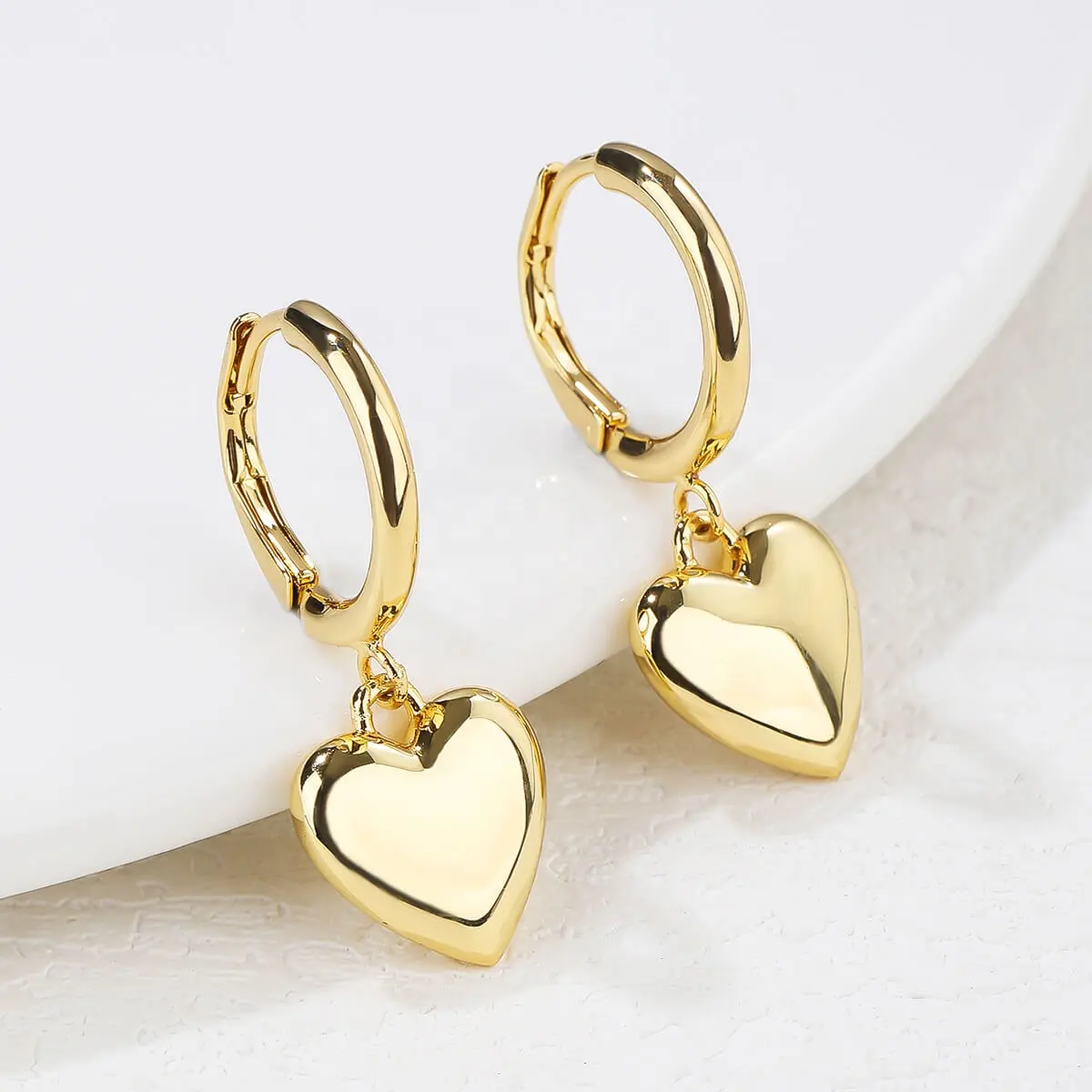 VFOOK Heart Earring Gold Plated Drop Earring For Women Brass Jewelry