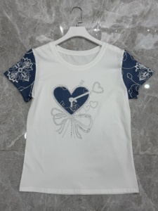 T-shirts en coton 100% personnalisés avec manches en jean, coupe ajustée, style <span class=keywords><strong>italien</strong></span>, hauts de boutique pour femmes, fabrication ODM OEM - Product Image 2