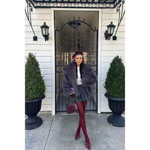 เสื้อโค้ทขนสัตว์สีแอนทราไซต์มิงค์ฟ็อกซ์ แต่งลายวินเทจ กระดุมเดี่ยว ทรงเข้ารูป ยาว พิมพ์ลายผ้าฝ้าย ขนสัตว์ดิบ ผ้า EVA แบบสั้น - Product Image 2