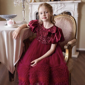 Robe pour enfant de style français avec des paillettes et des manches bouffantes, <span class=keywords><strong>jupe</strong></span> moelleuse - robe de princesse pour fête d'anniversaire de petite fille - Product Image 1