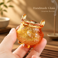 Brûleur d'encens miniature en verre Liuli fait main, support à double oreille pour bâtonnets d'encens, décoration de table à thé ou de bureau pour la méditation