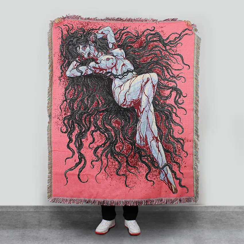china factory cheap custom design jacquard pink tapestry throw cotton polyester weaving woven blanket