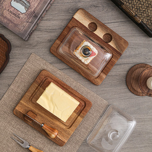 Bandeja de Madera de Diseño Nuevo 2026, Estilo Nórdico, para <span class=keywords><strong>Queso</strong></span>, Mantequilla, Pasteles, Postres, con Tapa de Vidrio Elegante y Cuchillo para Alimentos - Product Image 5