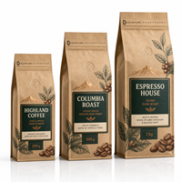 Sacs d'emballage pour café en papier kraft recyclable à fond plat, personnalisés avec impression à chaud, refermables avec fermeture éclair pour torréfacteurs