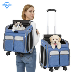 Sac de transport pour chat avec roulettes, sac à dos de transport pour animaux 3-en-1 sur roulettes, poussette de voyage pour animaux, sac à dos chariot pour chien avec maille respirante - Product Image 1
