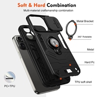 Étui de protection avec fenêtre à poussoir (protection de l'objectif), 360 supports métalliques rotatifs et supports pour iphone 15 14 13 12 PRO MAX