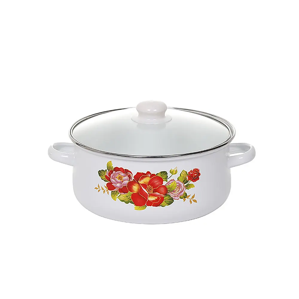 Hot Popular Trắng Cookware 5 Cái Nấu Ăn Nồi Đặt Men Soong Với Bìa