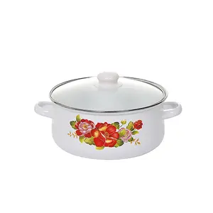 Hot Populaire Witte Kookgerei 5Pcs Koken Potten Sets Emaille Braadpan Met Cover