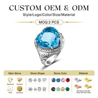 Bague vintage en argent 925 avec topaze bleue/moissanite pour femme, cadeau de la Saint-Valentin ou d'anniversaire, qualité excellente, bijoux fins personnalisés