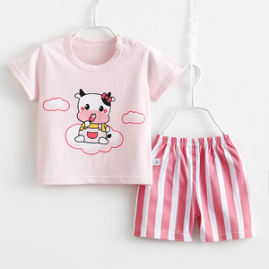 Ensemble 2 pièces t-shirt et short en coton décontracté pour bébés et tout-petits, manches courtes, motif dessin animé - Product Image 3