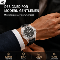 Montre mécanique automatique pour homme avec boîtier transparent personnalisé, verre saphir synthétique, bracelet en silicone étanche, montre de business, cadeau