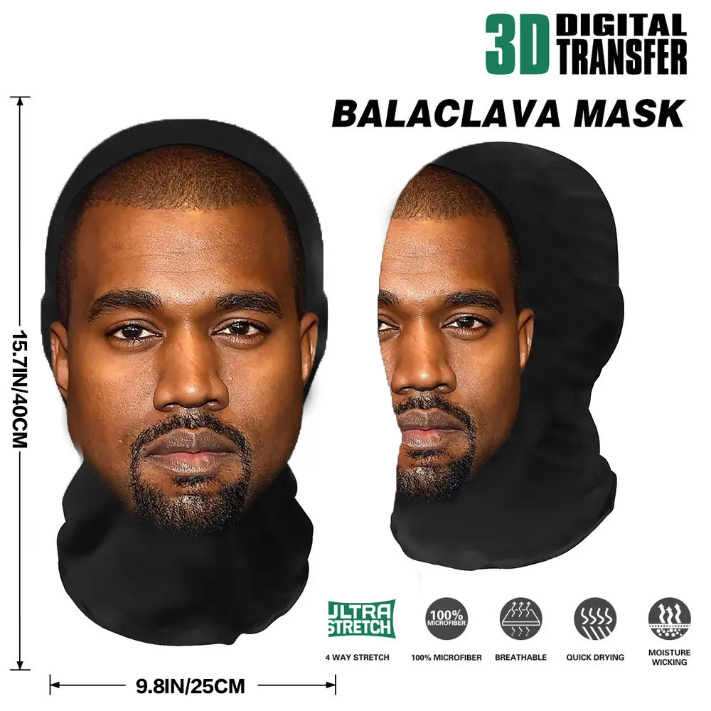 Mode conçu 100% Polyester visage intégral 3D personnalisé Kanye West Shiest Ski cagoule Style capuche masque de couverture de visage